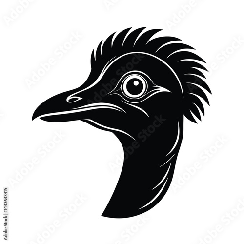 Black and white vector illustration of ostrich head profile silhouette wildlife icon