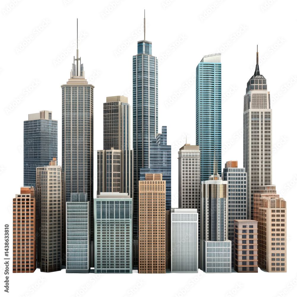 Fototapeta premium City skyline featuring a variety of tall buildings in a modern urban environment during daylight hours