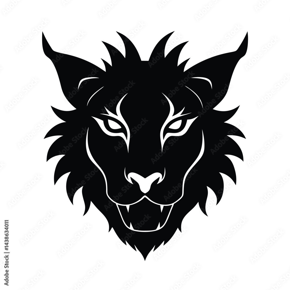 Obraz premium Stylized Black Lynx Head, Feline Predator, Wild Animal Silhouette