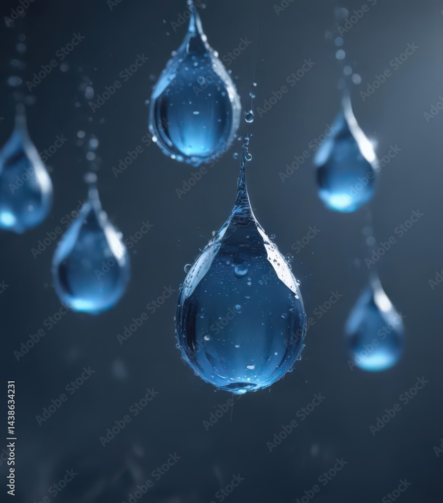 Crystal clear droplets on intense blue, refreshing visual, smooth, condensation Crystal clear droplets on intense blue, refreshing visual, smooth, condensation
