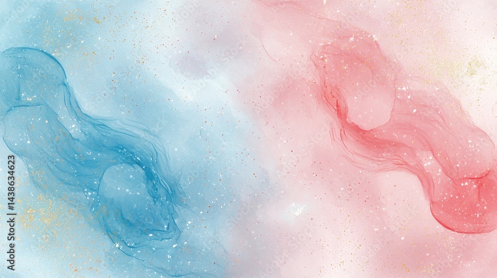 Fototapeta premium A vibrant display of swirling blue and red hues intertwining with delicate sparkling elements against a muted background, evoking movement and harmony, ideal for artistic projects