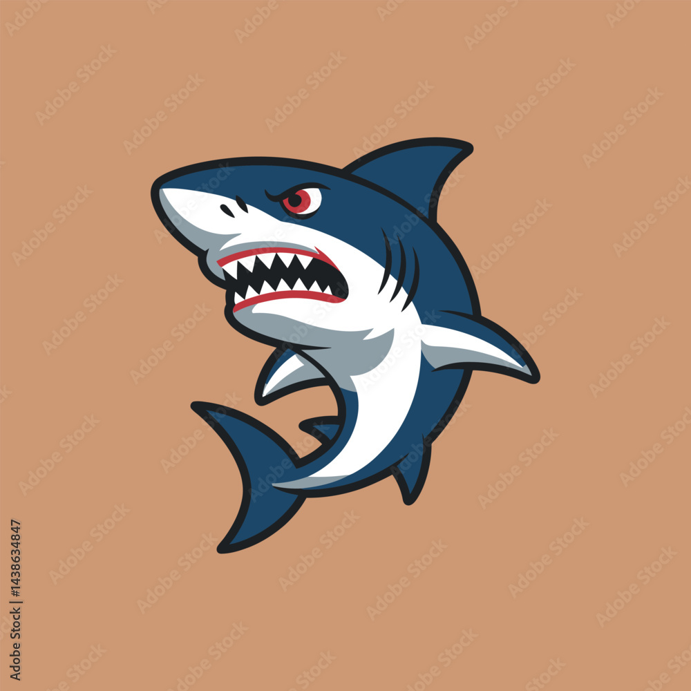 Naklejka premium Cartoon Illustration Of An Angry Shark With Sharp Teeth Ready To Attack In The Sea