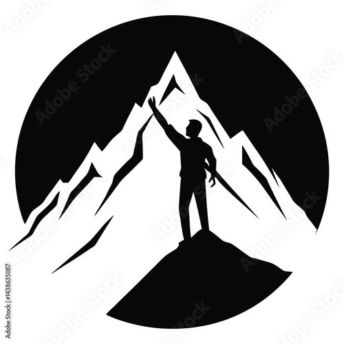 Silhouette Of A Man Hiking Up A Rocky Slope