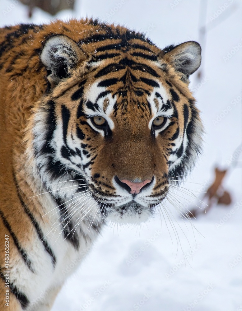Fototapeta premium tiger in winter snow, close up