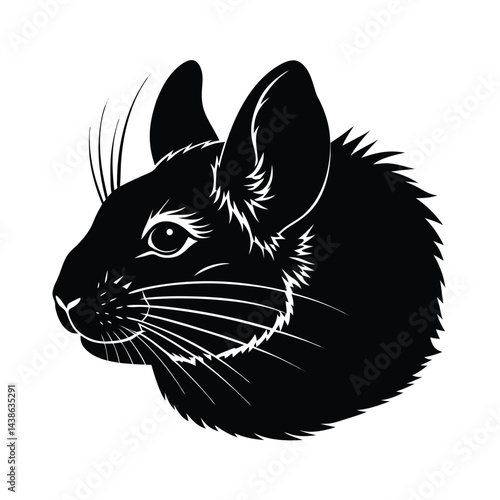 Black and white chinchilla profile illustration sleek silhouette design for mascot logo or animal illustration projects