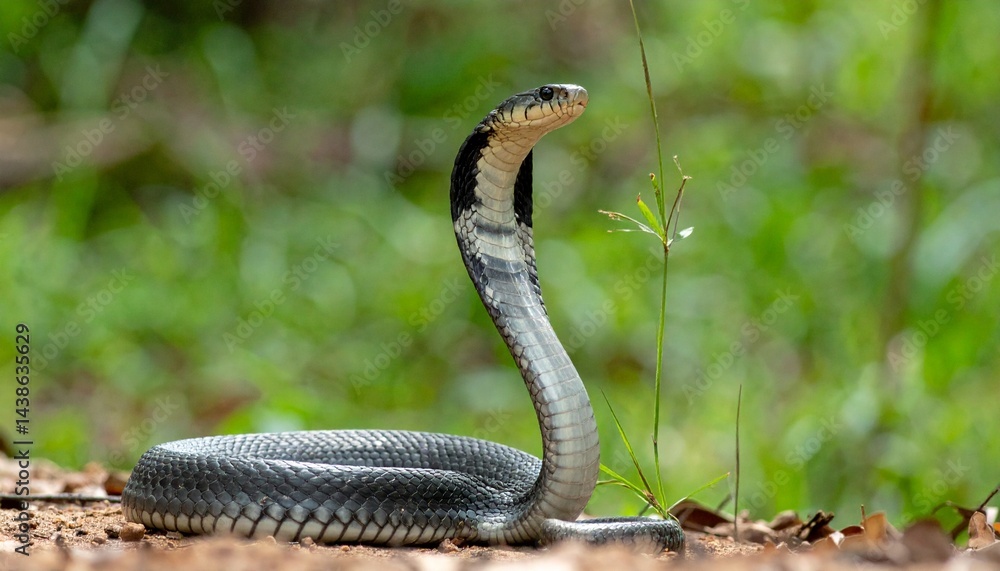 Fototapeta premium cobra, in the forest, greenery background, bokeh background 