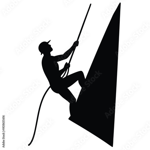 Mountain Climber Scaling A Vertical Wall With Rope