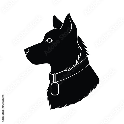 German shepherd dog silhouette vector illustration profile view featuring a collar and tag pet animal design