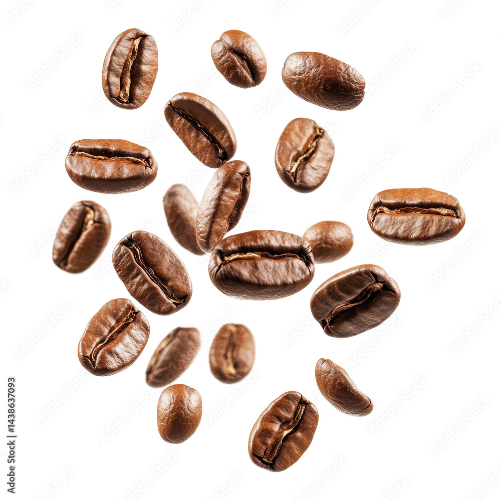 Fresh coffee beans scattered on a clean surface with rich brown hues showcasing texture and natural shine Fresh coffee beans scattered on a clean surface with rich brown hues showcasing texture and natural shine