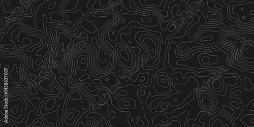 Abstract topography circle with contour map waves paper topo line black and white , the purpose of the map, and the key features represented, such as elevation, landforms, or specific terrain.