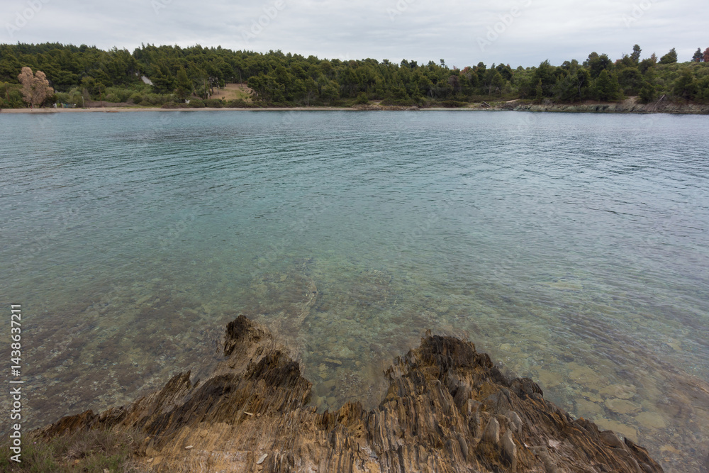 Beautiful scenery by the sea under a cloudy sky in Sithonia, Chalkidiki, Greece