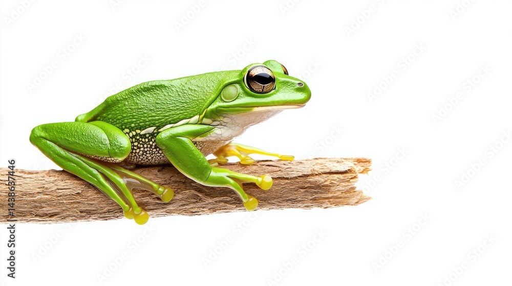 Obraz premium Frog resting on branch natural habitat wildlife photography studio environment close-up view amphibian beauty
