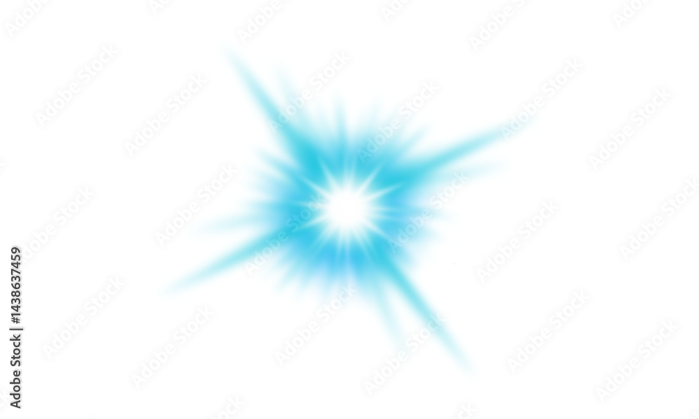 Light blue shining effect for Christmas tree decoration. Bright blue light burst isolated on transparent background. Special glowing light for festive holiday design. PNG illustration