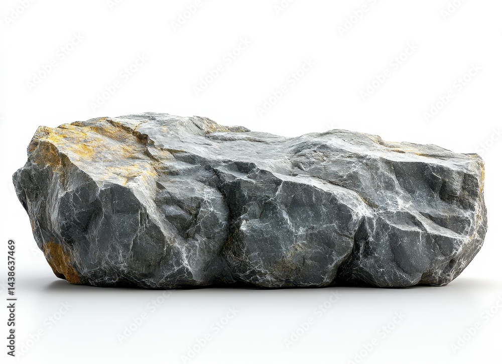 High-Quality Image of a Raw Stone Isolated on Pure White Background with Textured Surface and Natural Coloration High-Quality Image of a Raw Stone Isolated on Pure White Background with Textured Surface and Natural Coloration