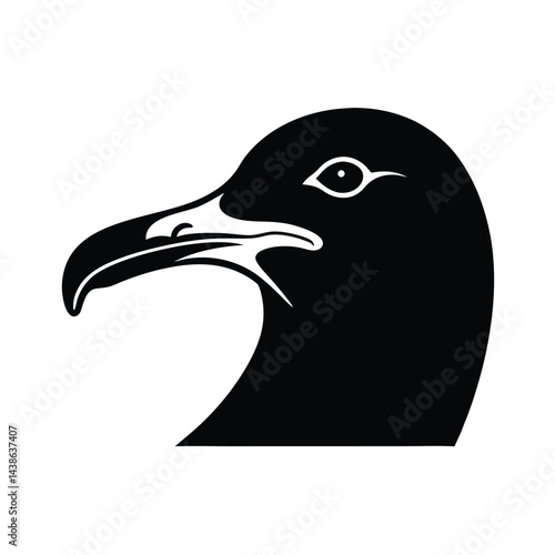 Black and white vector graphic of a seagull head profile detailed bird illustration simple design