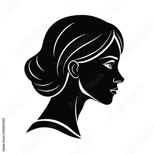 Elegant woman silhouette portrait in black and white minimalist design with clean lines and hairstyle