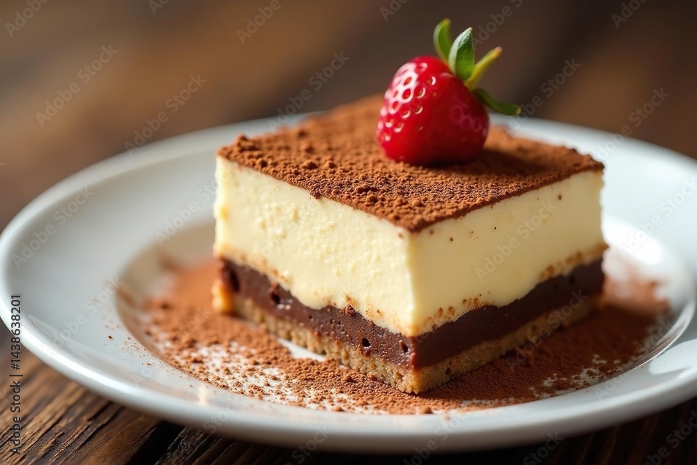 Single serving of tiramisu, dusted with cocoa powder , close-up, ladyfingers Single serving of tiramisu, dusted with cocoa powder , close-up, ladyfingers