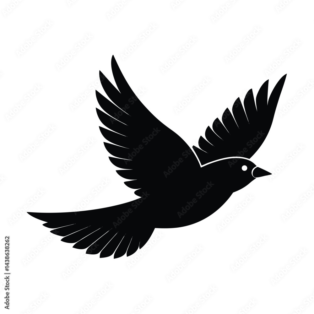 Fototapeta premium Black silhouette of bird in flight vector illustration on white background for graphic design