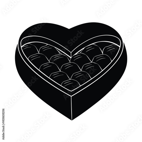 Black and white heart shaped box full of chocolates vector illustration romance concept