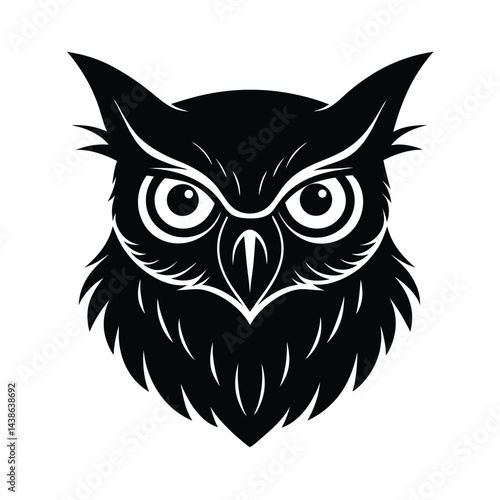 Striking black and white owl head design graphic vector illustration great for logos and artwork