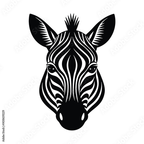 Striking black and white zebra head vector graphic illustration isolated on white background