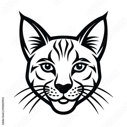 Stylized bobcat head vector illustration bold black and white design isolated on white background