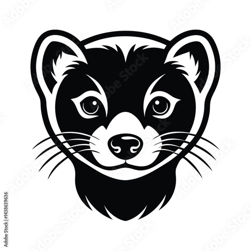 Black and white ferret portrait simple vector graphic illustration minimalist design