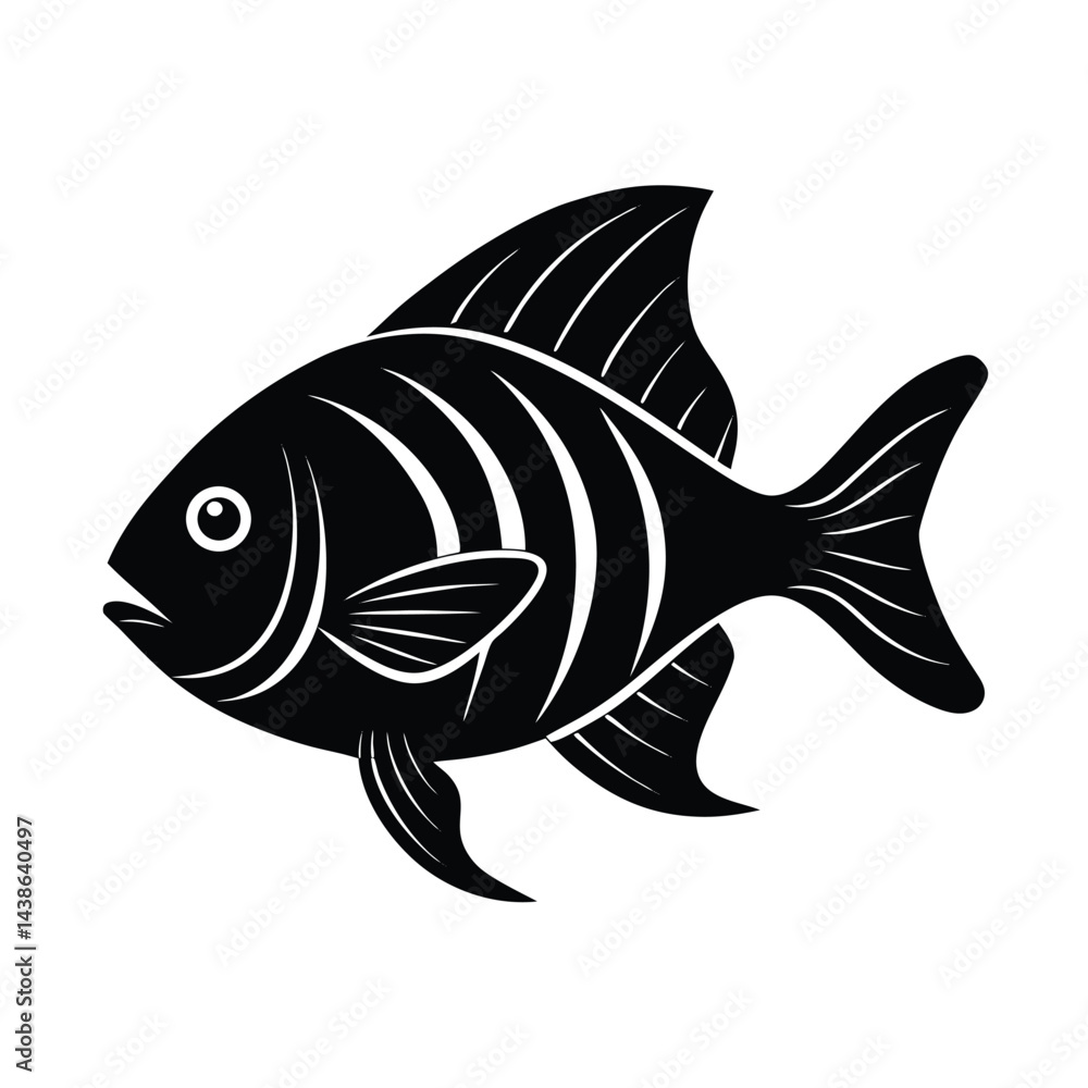 Fototapeta premium Black and white tropical fish illustration for icon design and marine life concepts