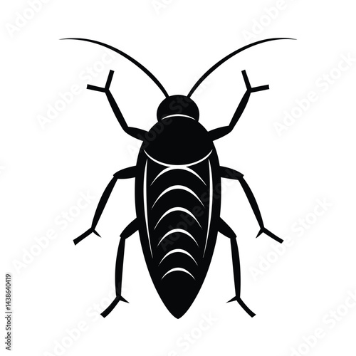 Vector illustration of a black silhouette cockroach pest insect isolated on white background