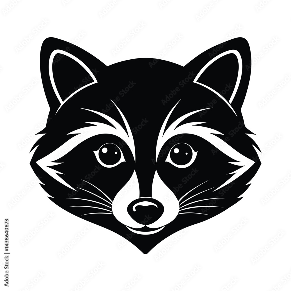 Minimalist raccoon head vector illustration simple black and white icon perfect for wildlife or animal themed designs Minimalist raccoon head vector illustration simple black and white icon perfect for wildlife or animal themed designs