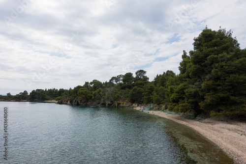 Beautiful scenery by the sea under a cloudy sky in Sithonia, Chalkidiki, Greece