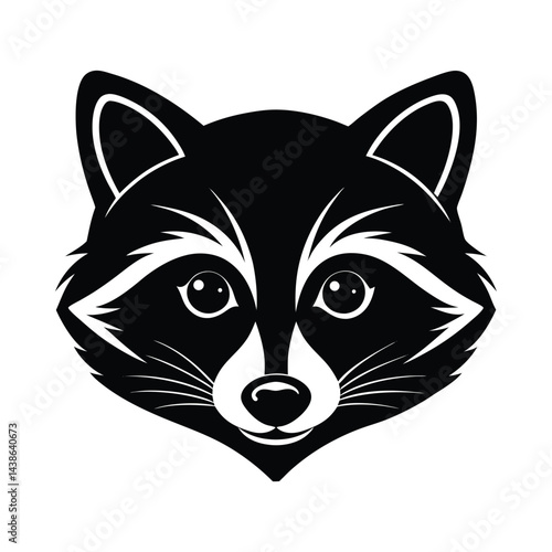 Minimalist raccoon head vector illustration simple black and white icon perfect for wildlife or animal themed designs