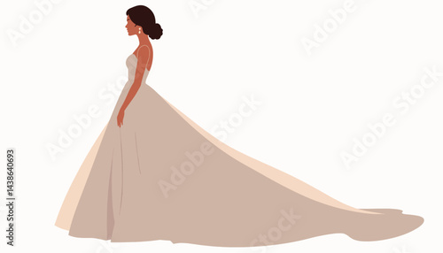 Elegant teenage girl in a flowing gown, minimalistic design