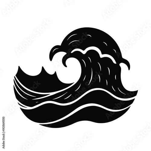 Minimalist black wave illustration ocean sea nature icon design graphic element isolated