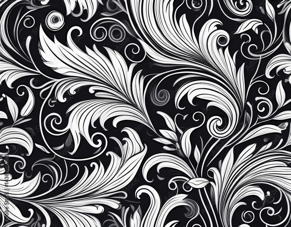 seamless pattern with leaves and curls monochrome abstract floral background stylish monochrome texture seamless pattern with leaves and curls monochrome abstract floral background stylish monochrome texture