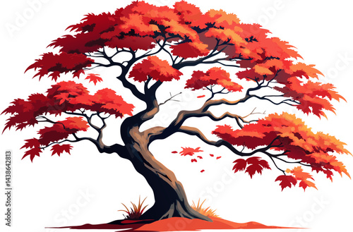 Tableau sur toile A watercolor vector of a Japanese Maple (Acer palmatum), featuring its delicate red leaves and elegant branching, isolated on a white background