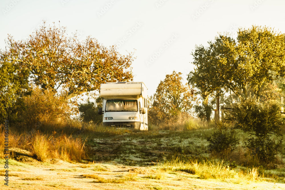 Camper rv camping on nature in Portugal