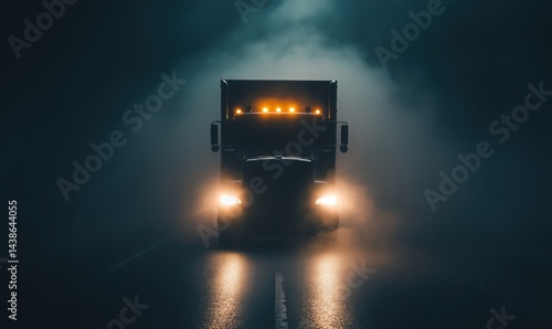 Wallpaper Mural Mysterious truck illuminated by foggy night lights on deserted road Torontodigital.ca