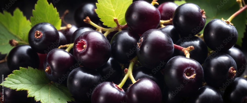 Fresh black currant on dark background.