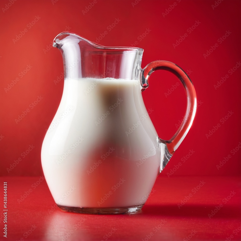 Milk jar pitcher on red background.
