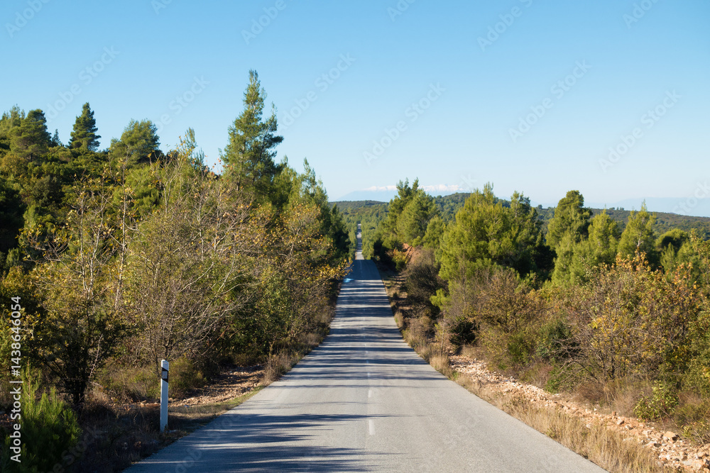 Road through gorgeous mountain scenery in Chalkidiki, central Macedonia, Greece