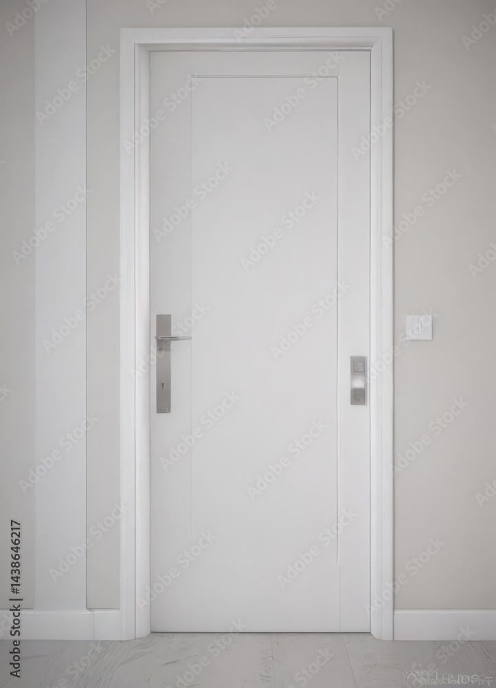 Modern white interior door, subtle handle detail , texture, handle Modern white interior door, subtle handle detail , texture, handle