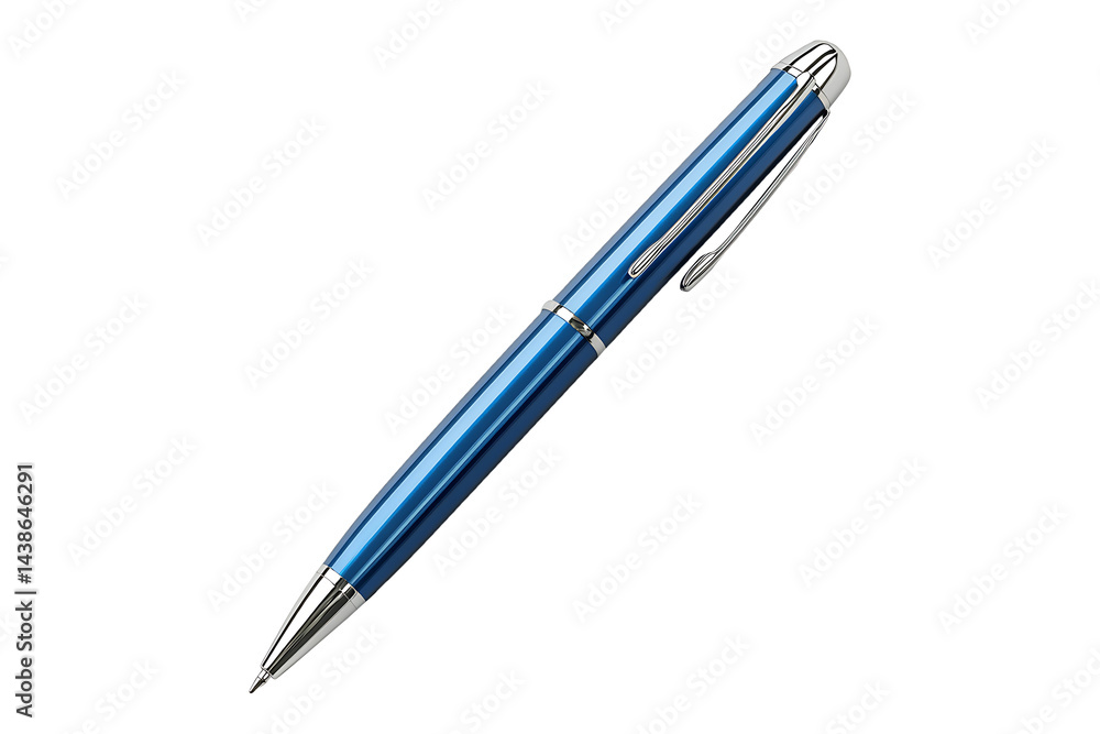 3D blue ballpoint pen with a shiny silver clip isolated on transparent background. 3D blue ballpoint pen with a shiny silver clip isolated on transparent background.