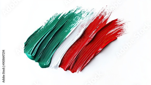 Italian flag painted with artistic red, white, and green brush strokes isolated on white background.