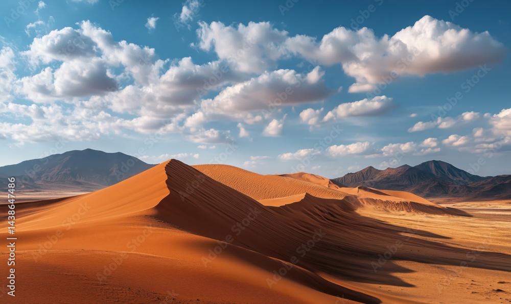 Fototapeta premium Stunning desert landscape with golden sand dunes and dramatic cloud formations