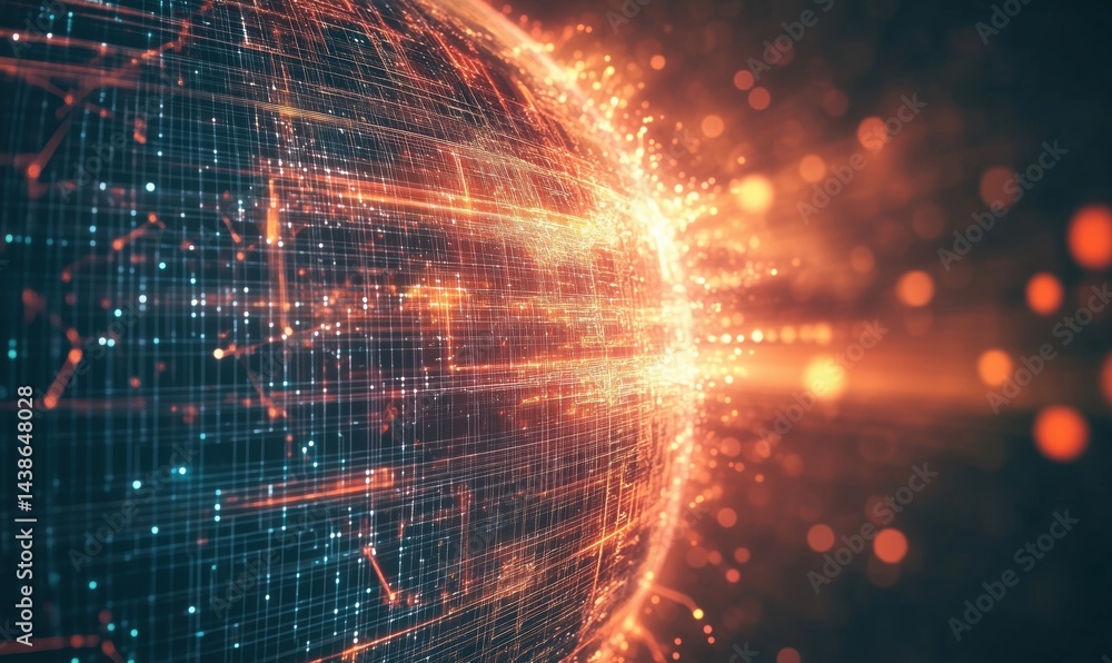 Obraz premium Digital globe with glowing lines and particles representing data flow and connectivity
