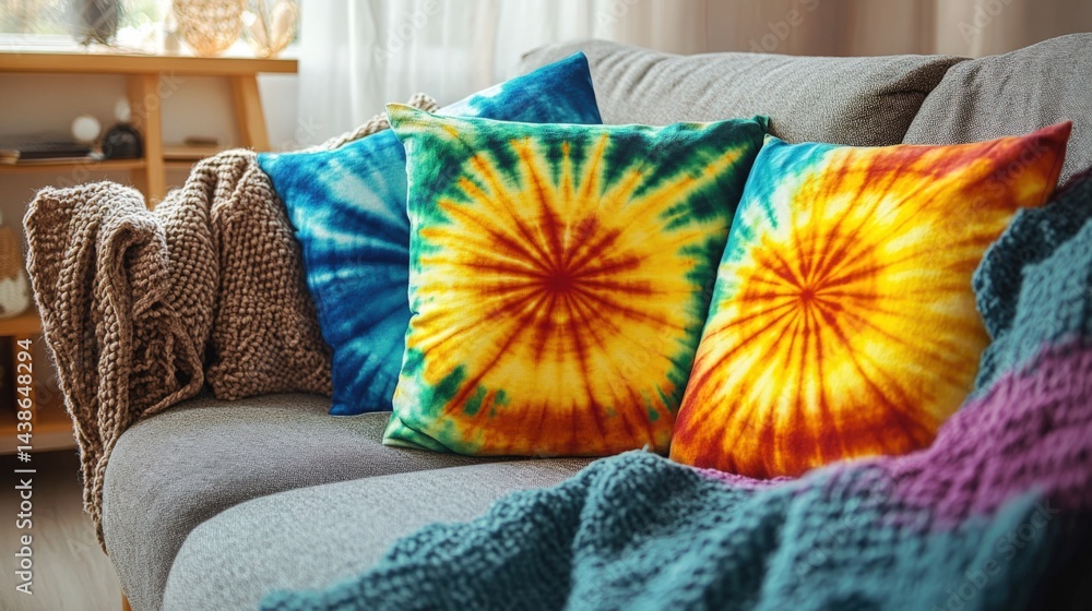 Tie-Dye Pillow Covers On A Cozy Couch