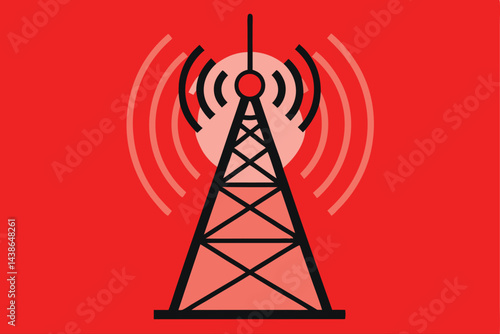 Cell Phone Tower icon of silhouette vector illustration.