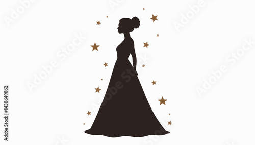 Teenage girl in prom dress silhouette against festive backdrop, celebration