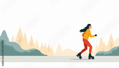 Woman rollerblading in park, enjoying outdoor activity